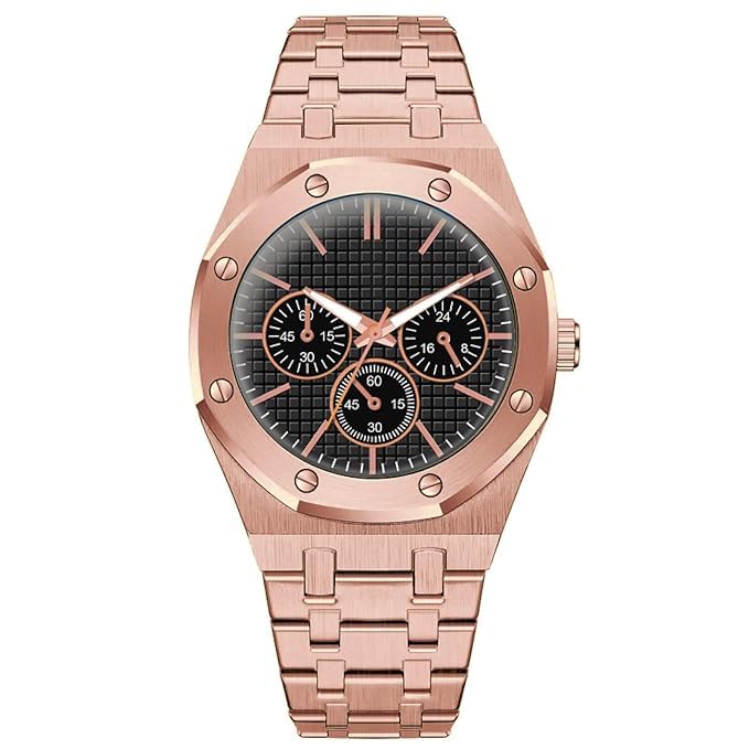 SWADESI STUFF Stainless Steel Metallic Multi Dial Multi Case Multi Belt Analogue Watches For Men (Copper) - Image 1