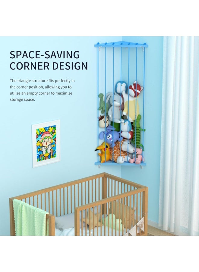 Befayoo Stuffed Animal Storage Shelf Organizer(Patented) - Corner Stuffed Animal Holder Length Adjustable - Wall Plush Storage for Nursery Playroom Bedroom Kids Room (Blue, Standard) - Image 3