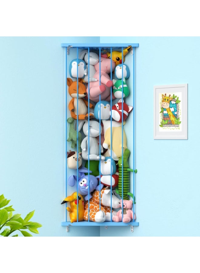 Befayoo Stuffed Animal Storage Shelf Organizer(Patented) - Corner Stuffed Animal Holder Length Adjustable - Wall Plush Storage for Nursery Playroom Bedroom Kids Room (Blue, Standard) - Image 1