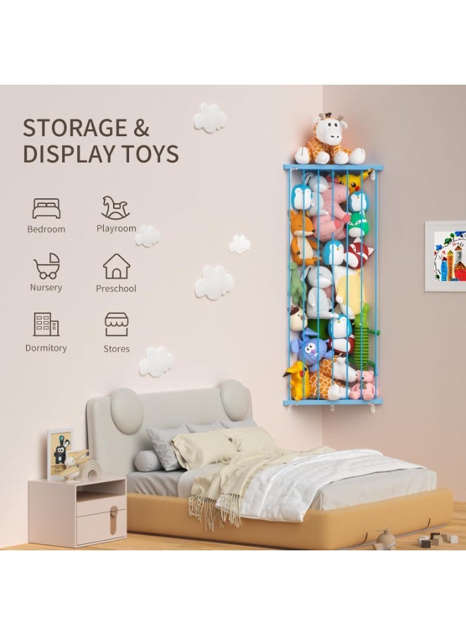 Befayoo Stuffed Animal Storage Shelf Organizer(Patented) - Corner Stuffed Animal Holder Length Adjustable - Wall Plush Storage for Nursery Playroom Bedroom Kids Room (Blue, Standard) - Image 4