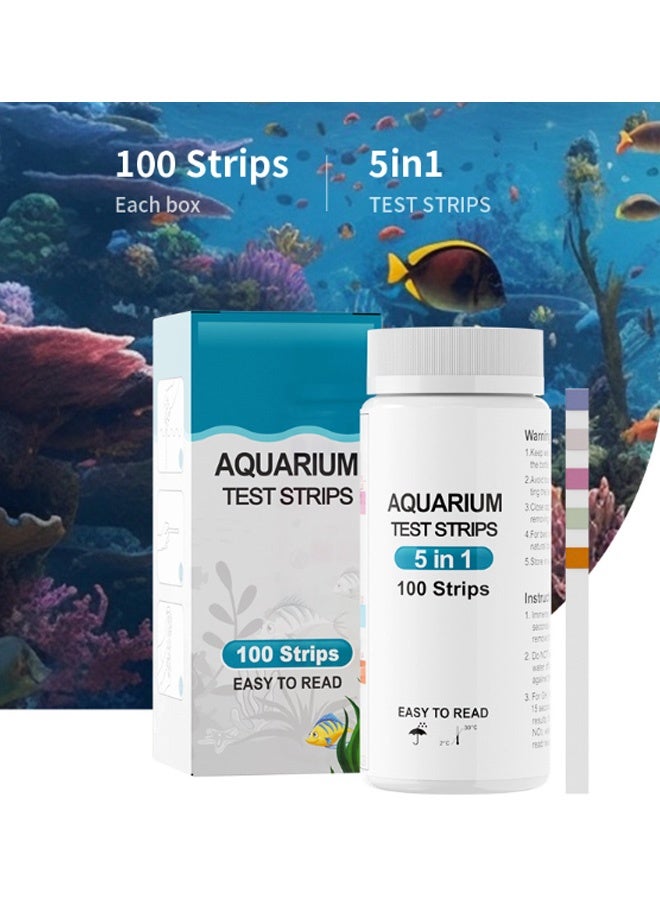 GMORO 5-in-1 Aquarium Test Strips, 100 Pieces, Premium Fiber, Hardness, Nitrate, Nitrite, Cl2, Total Alkalinity, Carbonate, pH, Fresh/Saltwater, Fish Tank/Pond - Image 1