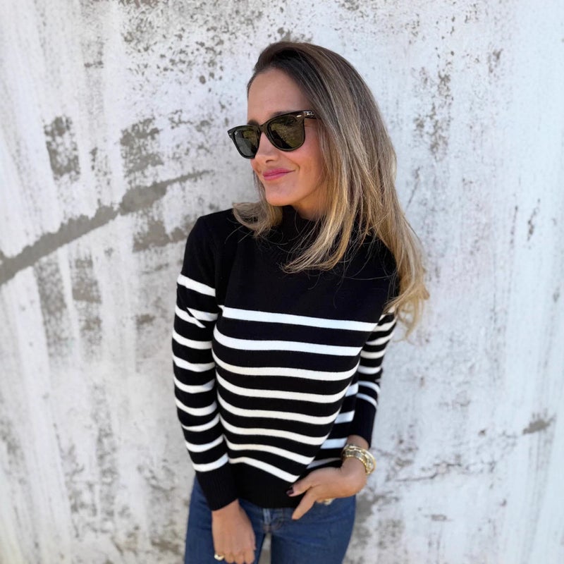 Women's Casual Striped High Neck Button Knit Sweater