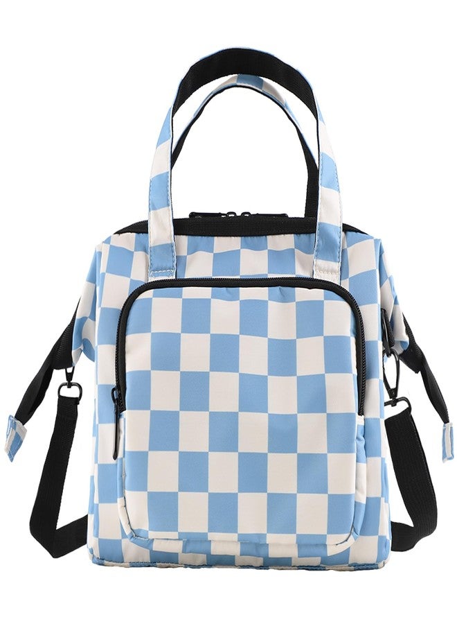 U+U Reusable Lunch Bag for Women Men Leakproof Lunch Tote Bag with Adjustable Strap, Holds Lunch Box, Snacks, Fruits for Work, Picnic or Travel - Large Capacity, Waterproof (Blue Checkered) - Image 1