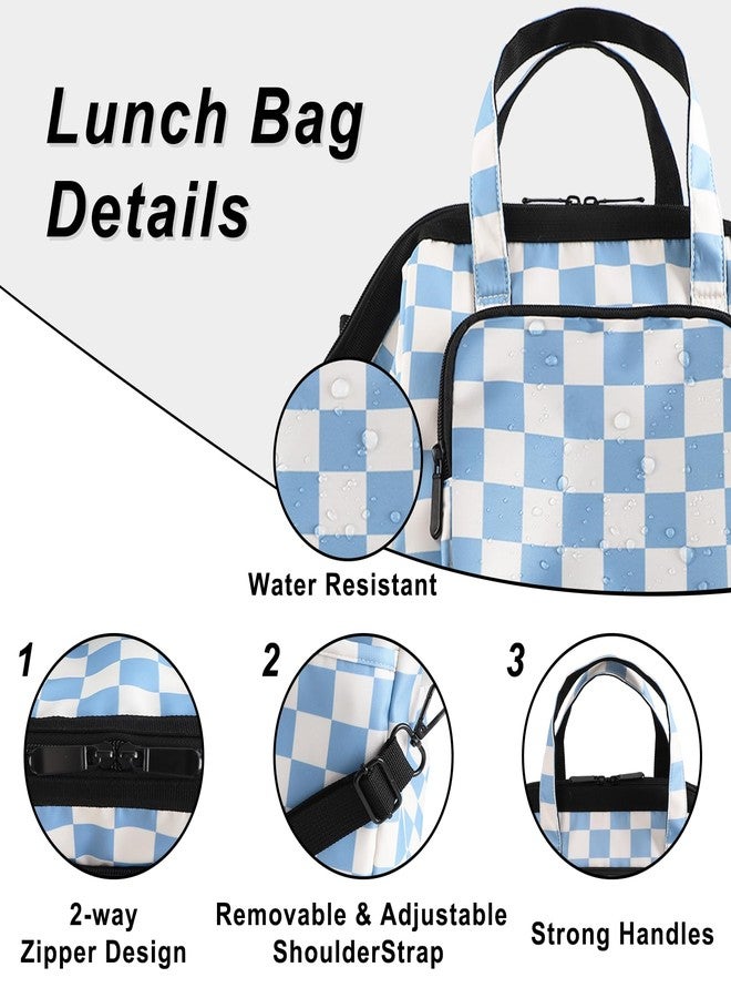 U+U Reusable Lunch Bag for Women Men Leakproof Lunch Tote Bag with Adjustable Strap, Holds Lunch Box, Snacks, Fruits for Work, Picnic or Travel - Large Capacity, Waterproof (Blue Checkered) - Image 5