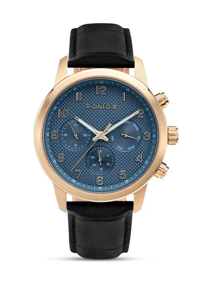 POLICE Raho Blue Dial Black Leather Strap Watch and Black Leather Bracelet Set for Men  Men 44mm