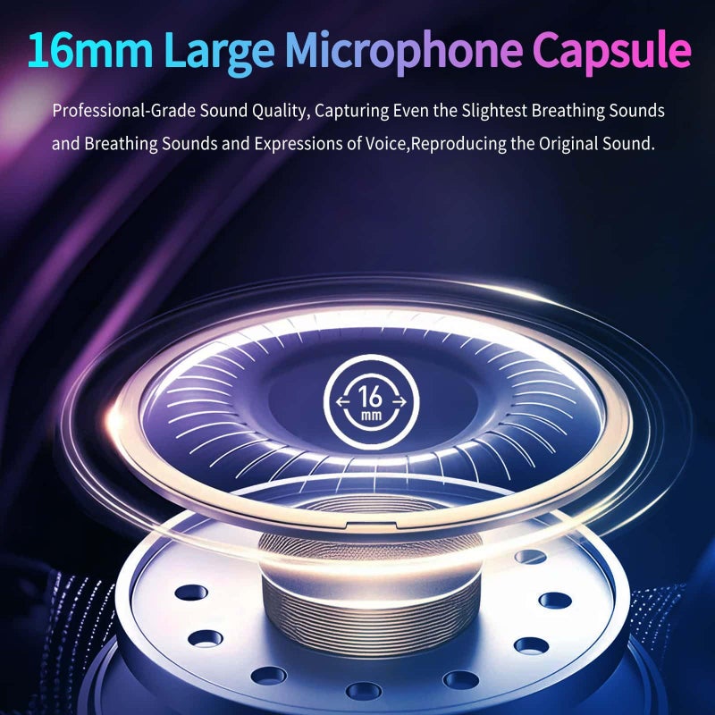 LRUFOB USB Gaming Condenser Microphone for PC/Desktop,192kHz/24Bit,Noise Cancellation,Monitoring,Quick Mute & RGB Lighting,USB PC Mic for Laptop,Podcast,Streaming,Recording Black - Image 4