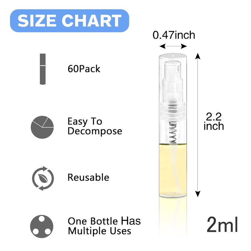 Csdtylh Mini Spray Bottle  Clear Plastic Empty Sample Containers  Fine Mist Perfume Travel Refillable Spray Bottle Perfume Atomizer Small Portable Bottle For Cleaning  Travel  Essential Oils (60  2Ml) - Image 2