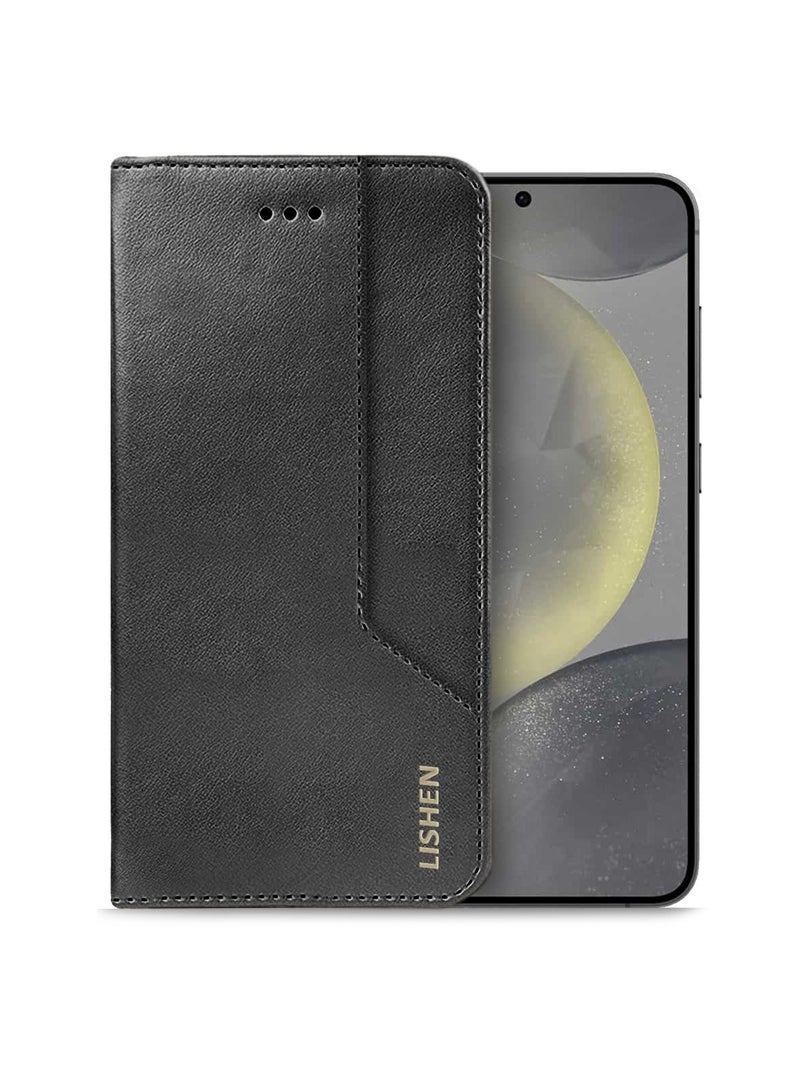 Lishen PU Leather Kick Stand Case Cover For Samsung Galaxy S24 5G 2024 Black - Image 1