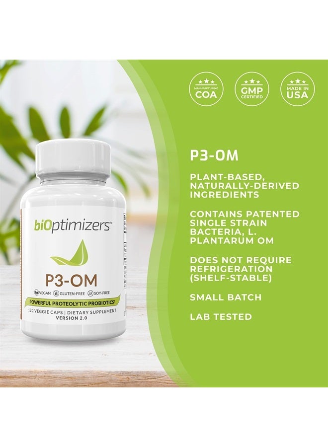 BiOptimizers P3-OM - Proteolytic Probiotic and Prebiotic Supplement - Contains Lactobacillus Plantarum OM - Can Provide Immune Support - May Help Improve Gut Health to Help with Bloating and Gas, 120 Capsules - Image 2