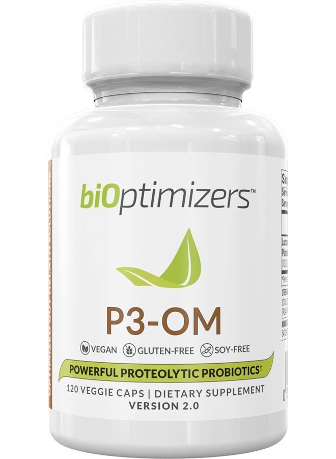 BiOptimizers P3-OM - Proteolytic Probiotic and Prebiotic Supplement - Contains Lactobacillus Plantarum OM - Can Provide Immune Support - May Help Improve Gut Health to Help with Bloating and Gas, 120 Capsules - Image 1