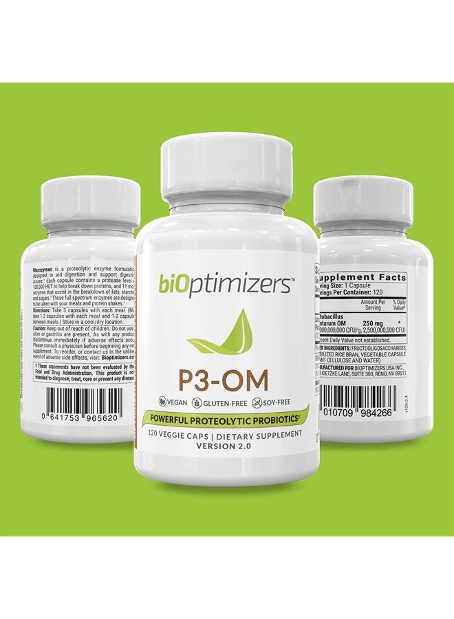 BiOptimizers P3-OM - Proteolytic Probiotic and Prebiotic Supplement - Contains Lactobacillus Plantarum OM - Can Provide Immune Support - May Help Improve Gut Health to Help with Bloating and Gas, 120 Capsules - Image 4