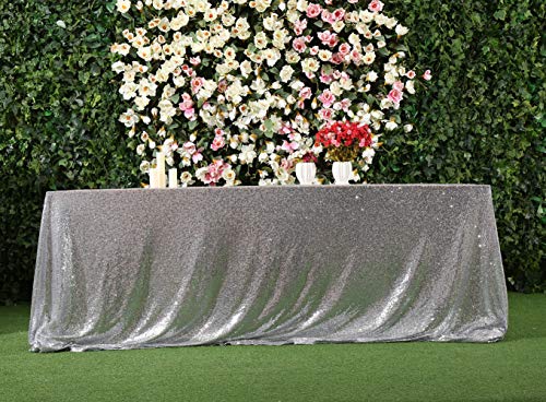 SquarePie Sequin Tablecloth 90 x 132 Inch Silver Sparkly Table Linen for Wedding Party - Image 5
