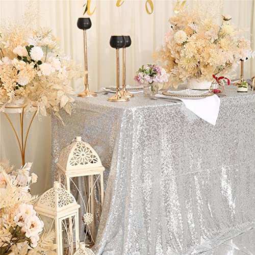 SquarePie Sequin Tablecloth 90 x 132 Inch Silver Sparkly Table Linen for Wedding Party - Image 4