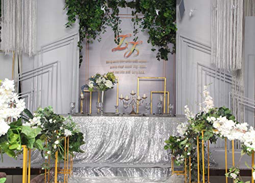 SquarePie Sequin Tablecloth 90 x 132 Inch Silver Sparkly Table Linen for Wedding Party - Image 3