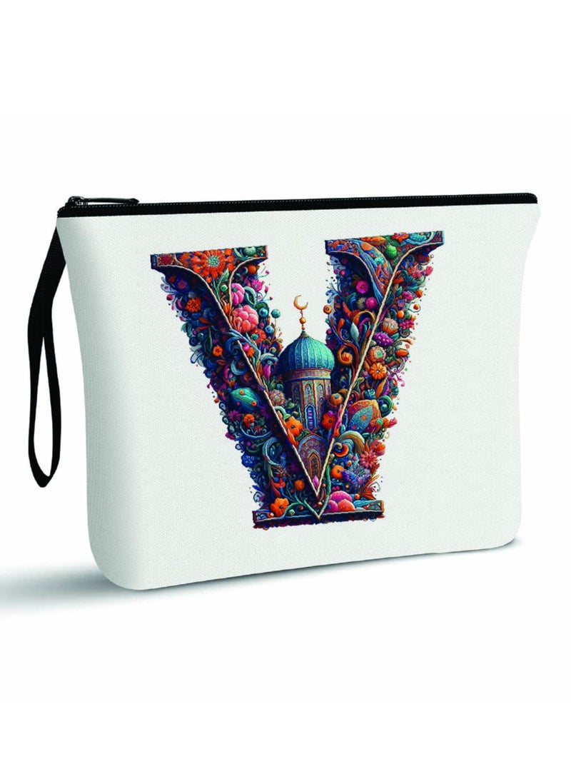 PRINTSHOP4ME Initial Monogram Cosmetic Pouch - Monogrammed Makeup Pouch - Perfect for Travel Organizer - Cosmetic Bag for Women - Gift for Ramadan - Initial Design Makeup Bag - Image 1