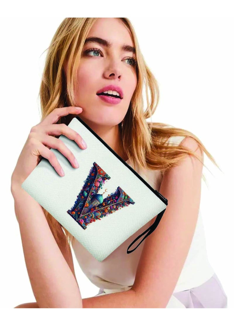 PRINTSHOP4ME Initial Monogram Cosmetic Pouch - Monogrammed Makeup Pouch - Perfect for Travel Organizer - Cosmetic Bag for Women - Gift for Ramadan - Initial Design Makeup Bag - Image 4