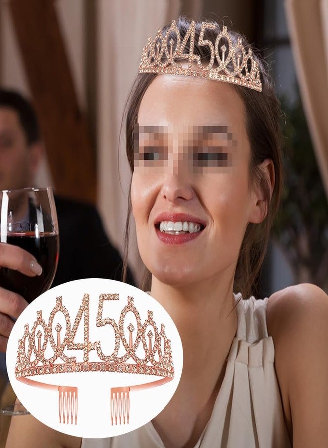 Huture Rose Gold 45th Birthday Crown and Sash Set for Women: Alloy, Fabric, Modern, No Chain Type, Round, Pear Rhinestones, Women's Adult, Women celebrating their 45th birthday - Image 2
