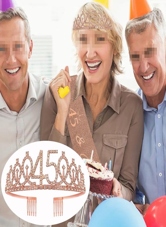 Huture Rose Gold 45th Birthday Crown and Sash Set for Women: Alloy, Fabric, Modern, No Chain Type, Round, Pear Rhinestones, Women's Adult, Women celebrating their 45th birthday - Image 4