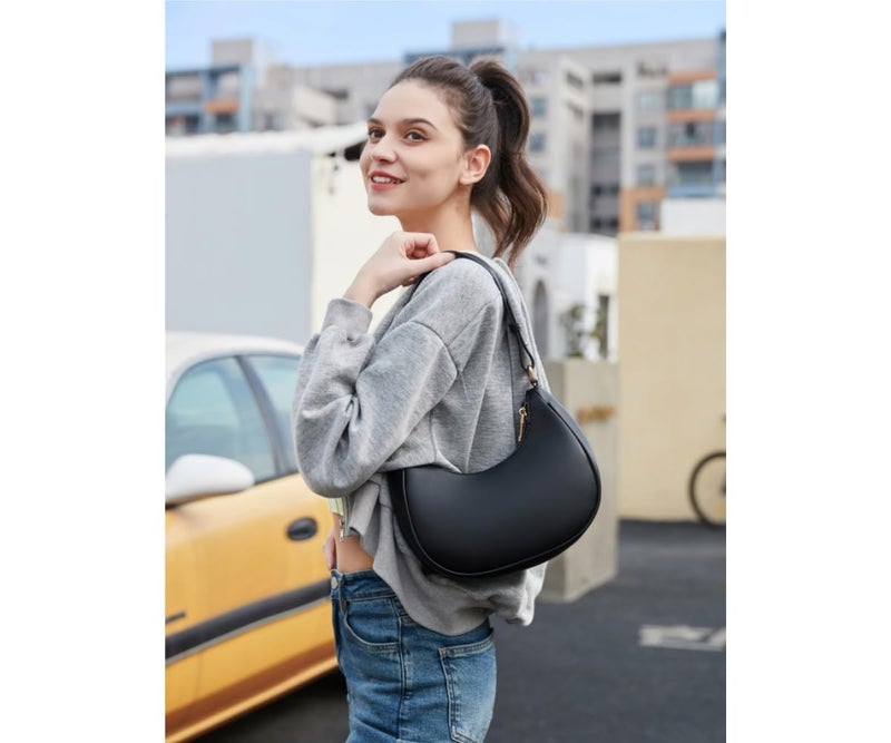 WSRYDJDL Crescent Shoulder Bags for Women Cute Hobo Tote Handbag Under the Arm Purses Mini Clutch Purse with Zipper Closure (Black) - Image 2