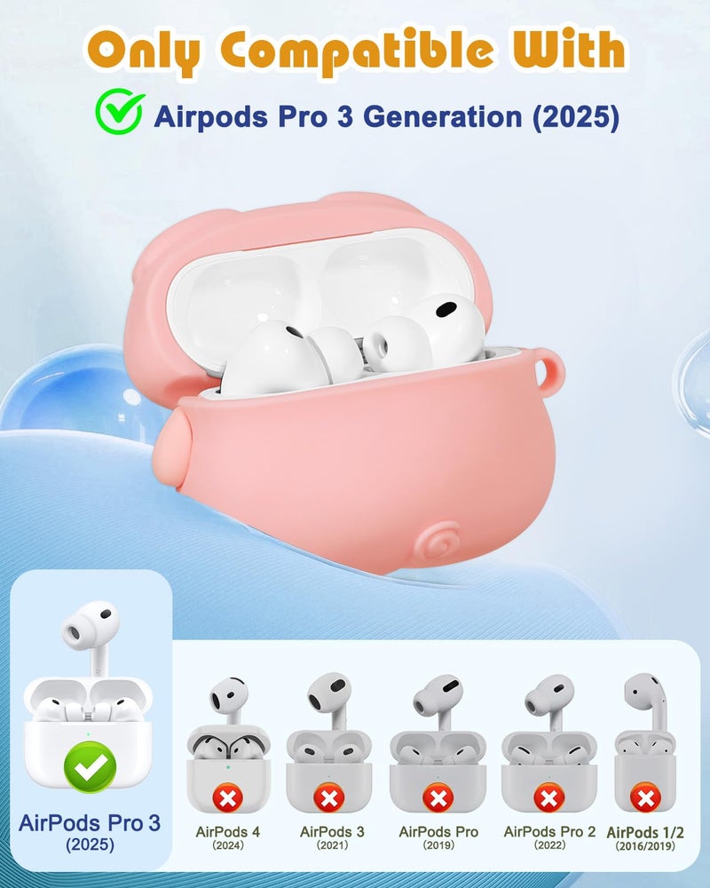 Joyleop for Airpods Pro 3 Case - Cute Funny for Women Girl Kids Girly 3D Kawaii Pig Cartoon Design Silicone Protective Case for Airpods Pro 3rd Gerneration 2025 Cover with Keychian - Image 2