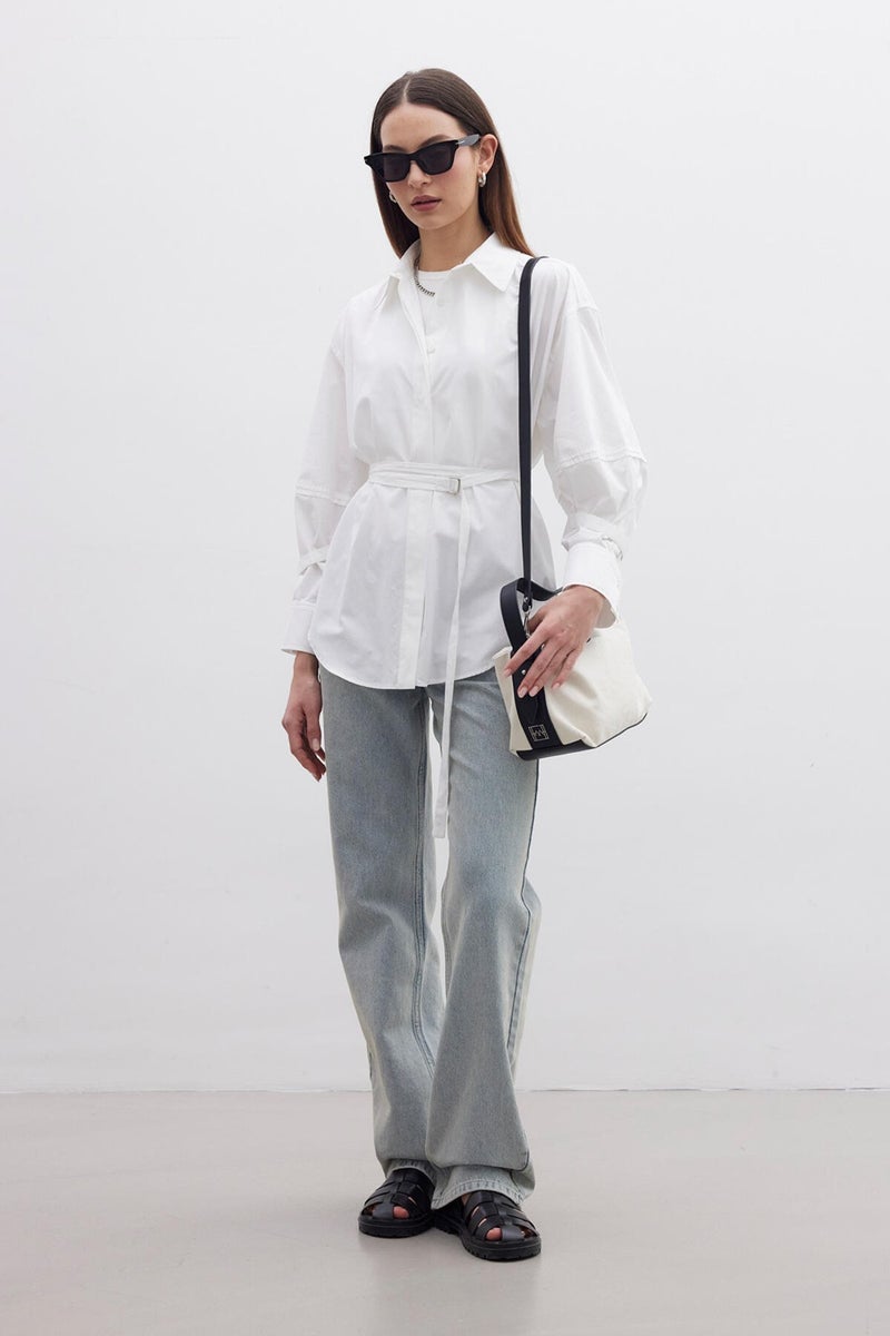 Manuka Belt Detailed Shirt Ecru  - Image 2