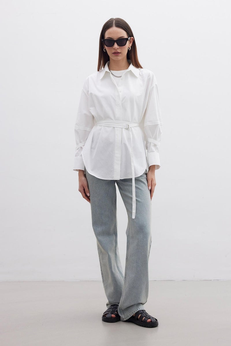 Manuka Belt Detailed Shirt Ecru  - Image 3