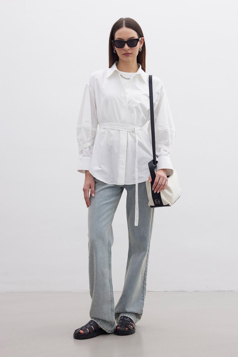 Manuka Belt Detailed Shirt Ecru  - Image 1