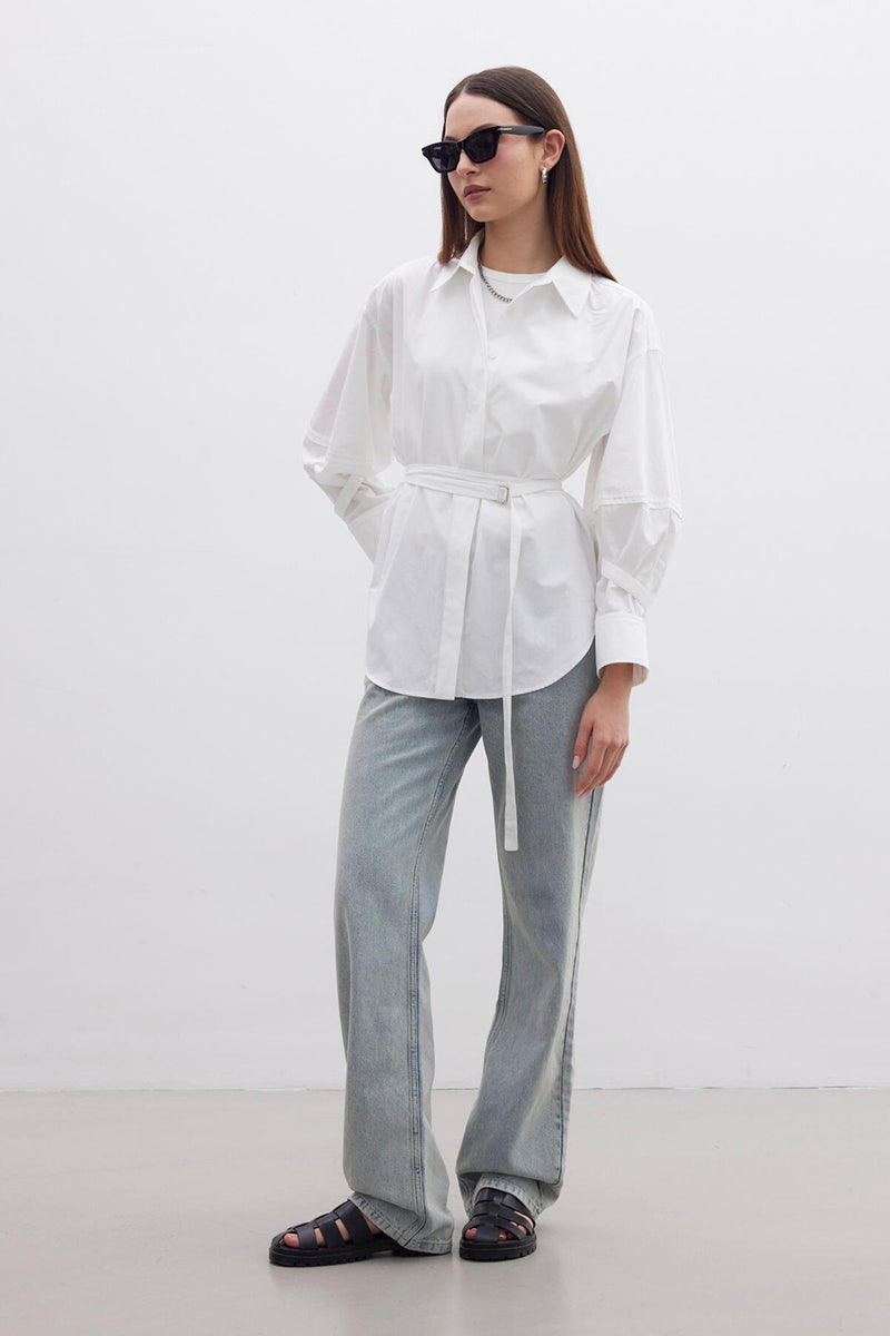 Manuka Belt Detailed Shirt Ecru  - Image 5