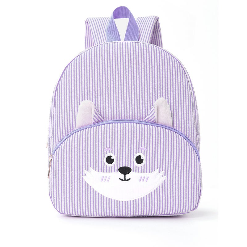 Corduroy Striped Student Backpack with Cute Bear - Image 1