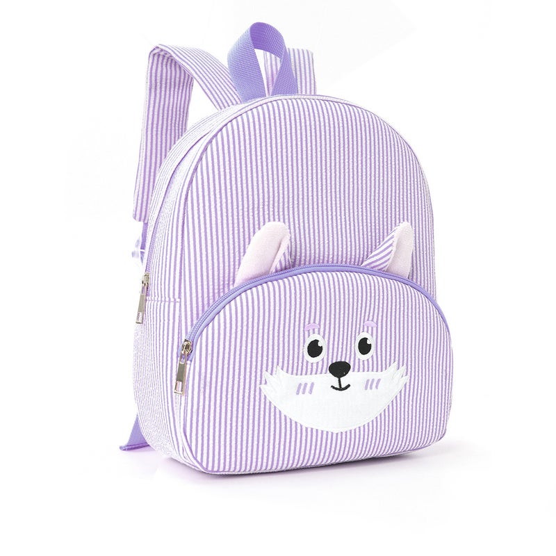 Corduroy Striped Student Backpack with Cute Bear - Image 2