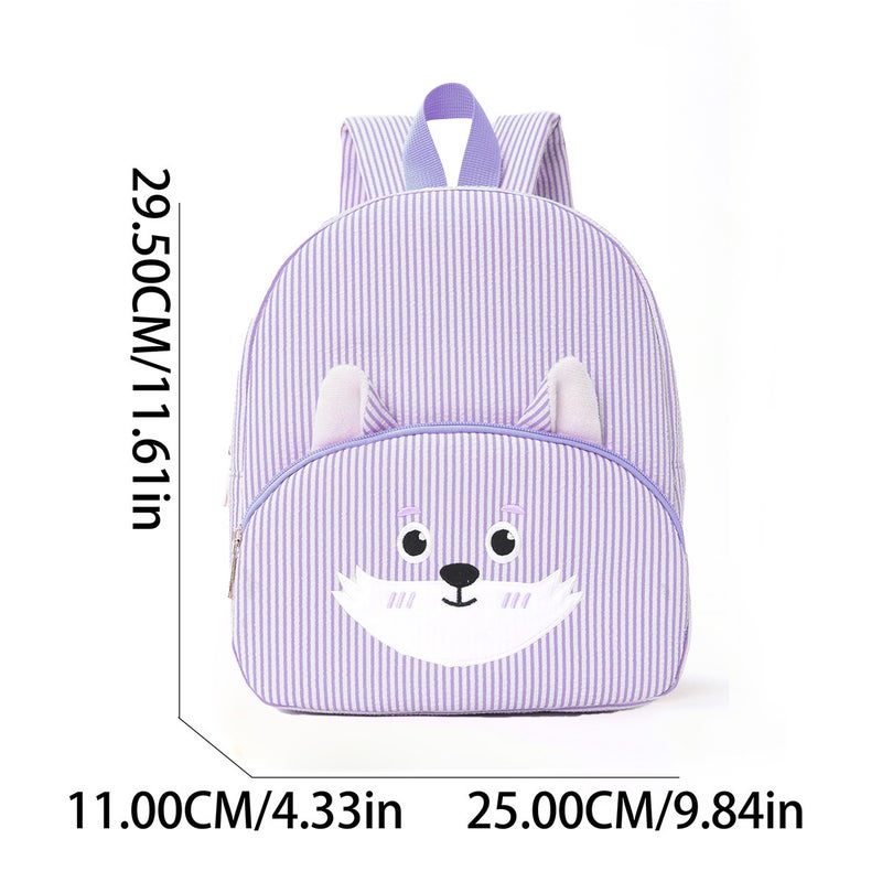 Corduroy Striped Student Backpack with Cute Bear - Image 5