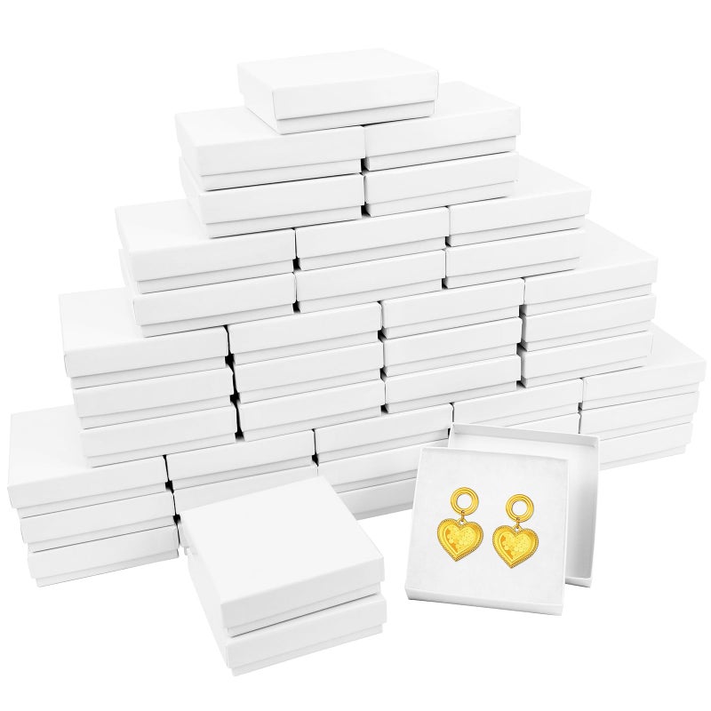 batifine Small Gift Boxes 40 Pack 35x35x1 Inch Bulk Cotton Filled Small Jewelry Boxes with Lids for Necklace Ring Bracelet Earring Display Box White