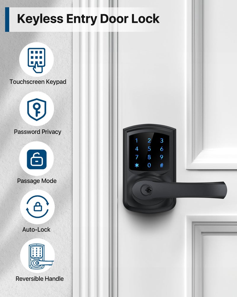 HIDALIFE Keyless Entry Door Lock with Keypad and Handle for Front Doors, Touchscreen Electronic Door Lock, Anti-peep Password, Auto-Locking, Matte Black - Image 2