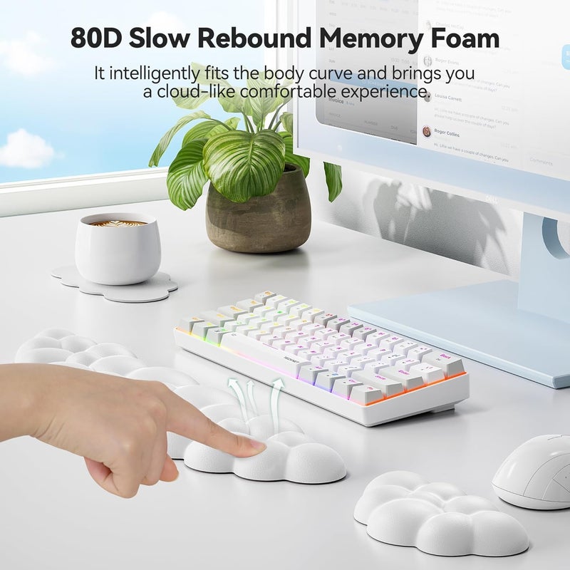 Cloud Keyboard Wrist Rest, Mouse Wrist Rest with Silicone Base, Computer Wrist Support with PU Leather Ergonomic Memory Foam for Computer Laptop, White - Image 4