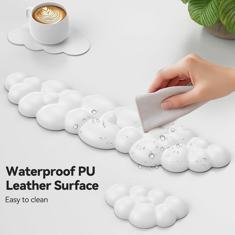 Cloud Keyboard Wrist Rest, Mouse Wrist Rest with Silicone Base, Computer Wrist Support with PU Leather Ergonomic Memory Foam for Computer Laptop, White - Image 5