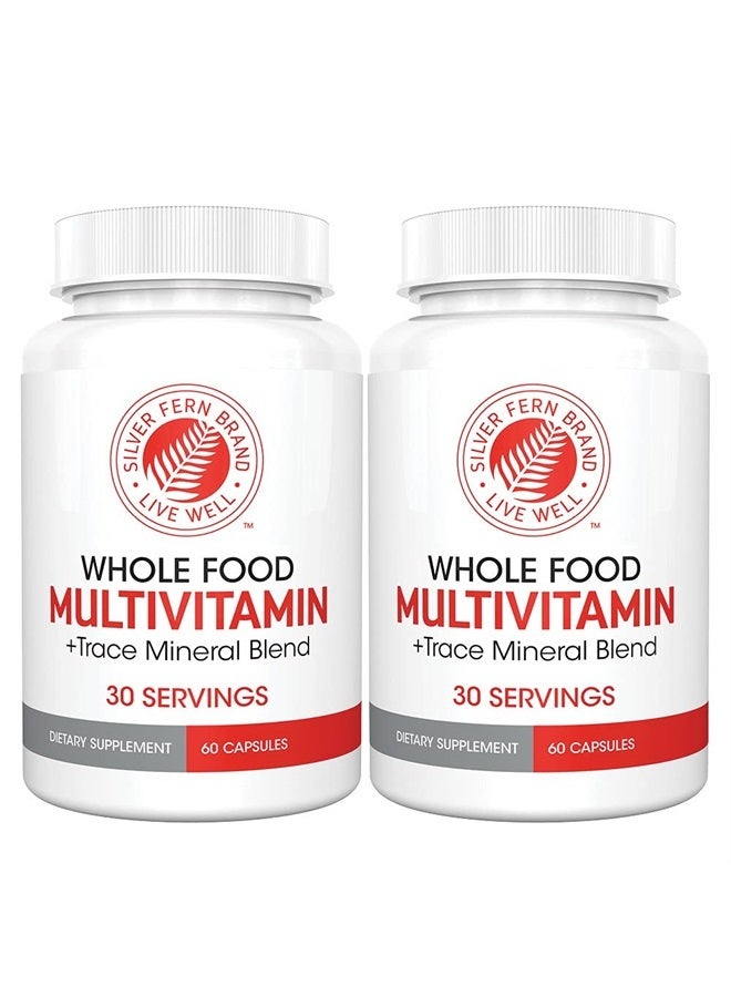 Silver Fern Whole Food Daily Multi Vitamin w/Trace Mineral Blend Supplement - 2 Bottles - 60 Vegicaps Each - 60 Day Supply - Natural, Non-GMO, Vegan, Multivitamin for Men & Women - Zero Synthetics - Image 1