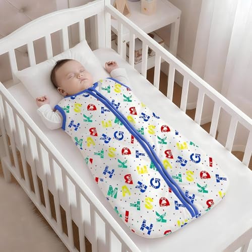 StarAndDaisy Baby Swaddles for Newborns, 100% Cotton Baby Swaddle Wrap for Newborns Arms Up Baby Sleeping Blanket Zipping Baby Sleeping Bag Newborn Sleep Sacks for 0-6 Months (Alphabet-Print) - Image 1