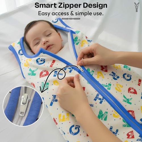StarAndDaisy Baby Swaddles for Newborns, 100% Cotton Baby Swaddle Wrap for Newborns Arms Up Baby Sleeping Blanket Zipping Baby Sleeping Bag Newborn Sleep Sacks for 0-6 Months (Alphabet-Print) - Image 4