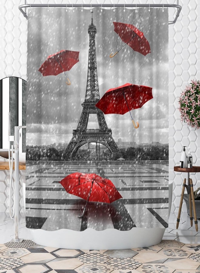WELMECO Paris Shower Curtain Red and Grey Shower Curtain 72x72inch Polyester Fabric Bathroom Decor - Image 1