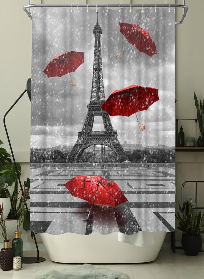 WELMECO Paris Shower Curtain Red and Grey Shower Curtain 72x72inch Polyester Fabric Bathroom Decor - Image 3