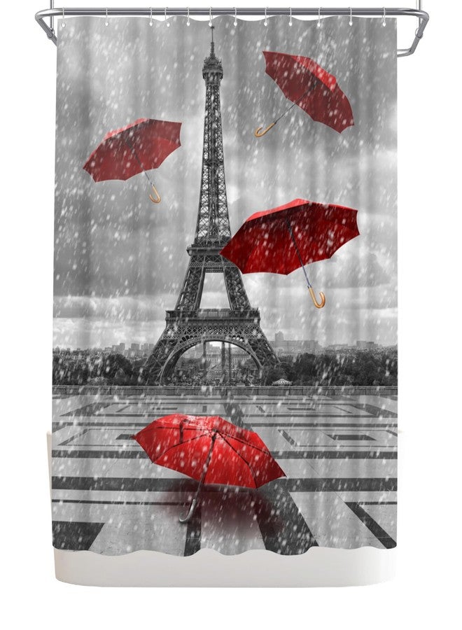 WELMECO Paris Shower Curtain Red and Grey Shower Curtain 72x72inch Polyester Fabric Bathroom Decor - Image 5