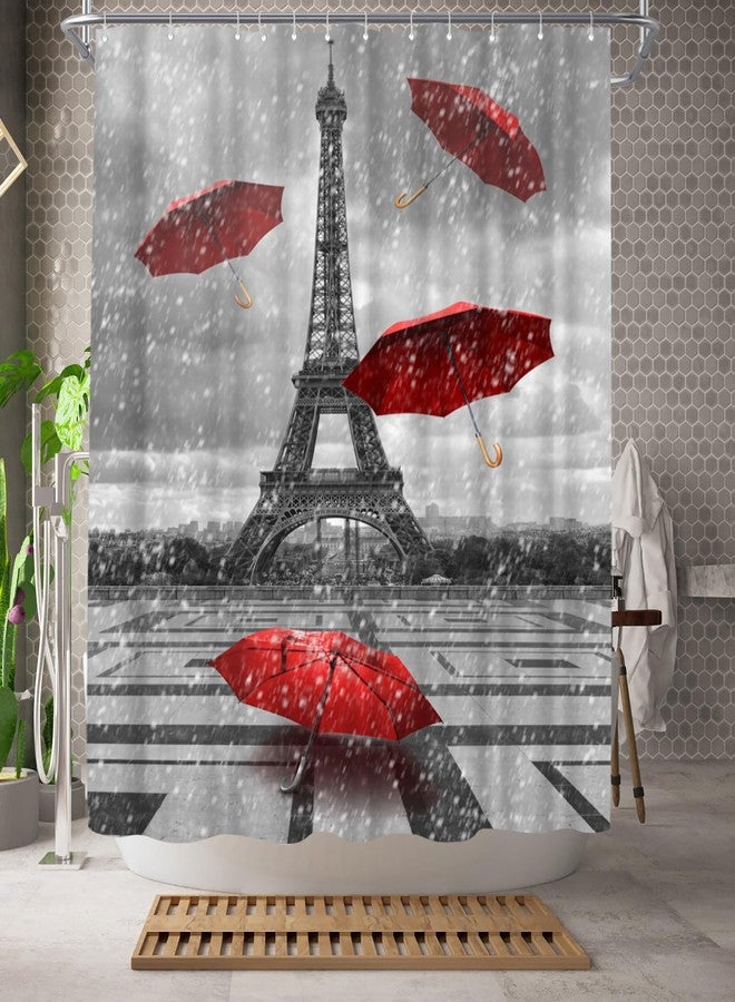 WELMECO Paris Shower Curtain Red and Grey Shower Curtain 72x72inch Polyester Fabric Bathroom Decor - Image 2
