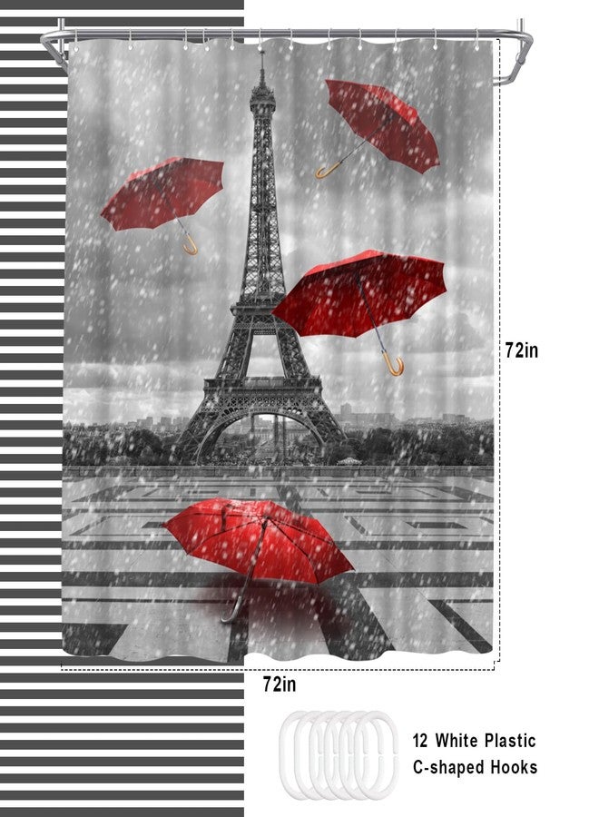WELMECO Paris Shower Curtain Red and Grey Shower Curtain 72x72inch Polyester Fabric Bathroom Decor - Image 4