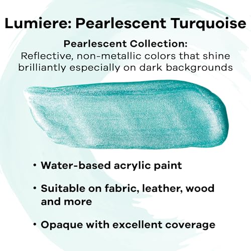 Jacquard Lumiere 2.25oz Fabric Paint Pearlescent Turquoise - Metallic Paint for Fabric Leather Canvas Paper and Wood - Light-bodied Metallic Acrylic Paint - Lightfast & Vibrant Metallic Acrylic Paints - Image 2