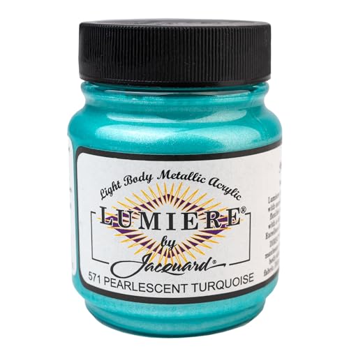 Jacquard Lumiere 2.25oz Fabric Paint Pearlescent Turquoise - Metallic Paint for Fabric Leather Canvas Paper and Wood - Light-bodied Metallic Acrylic Paint - Lightfast & Vibrant Metallic Acrylic Paints - Image 1