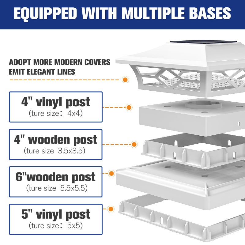 VOLISUN Solar Post Cap Lights: 6 - Pack Outdoor Deck Post Cap Lights White for Dock Fence Waterproof 2 Color Modes,4x4/6x6 Wooden/Vinyl Posts - Image 4