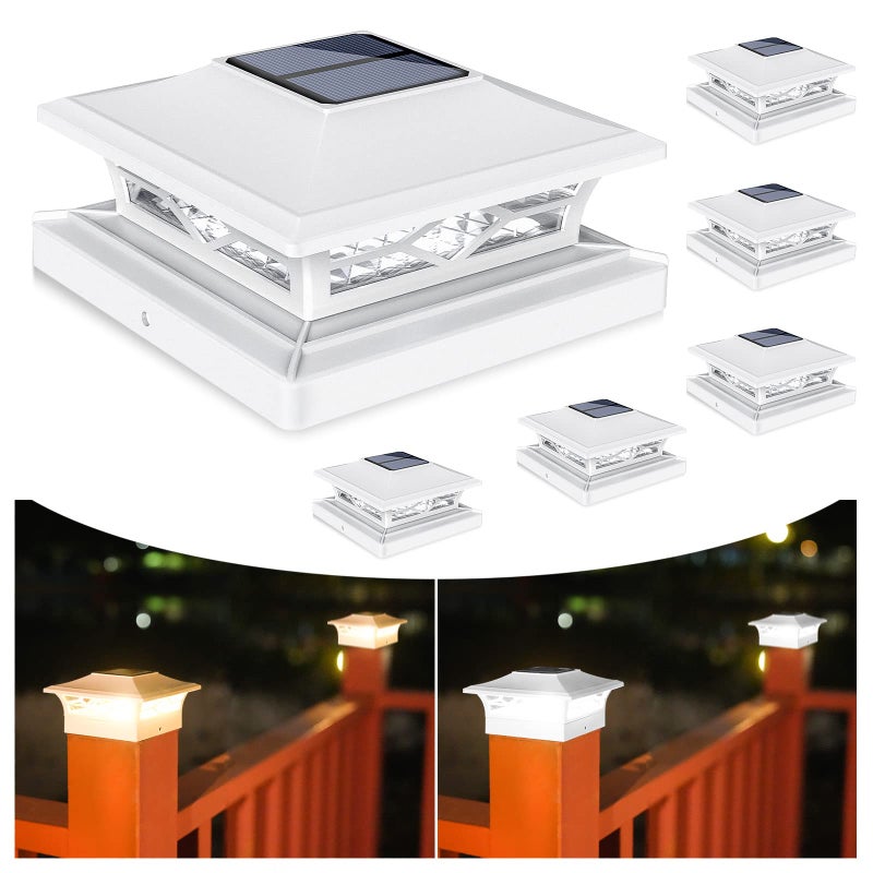 VOLISUN Solar Post Cap Lights: 6 - Pack Outdoor Deck Post Cap Lights White for Dock Fence Waterproof 2 Color Modes,4x4/6x6 Wooden/Vinyl Posts - Image 1