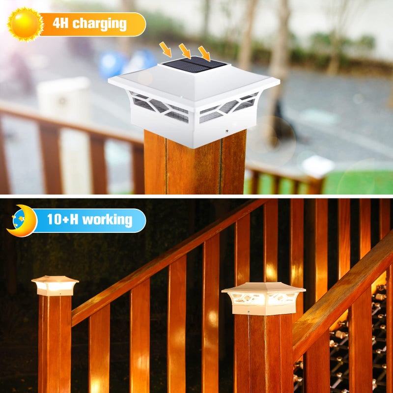 VOLISUN Solar Post Cap Lights: 6 - Pack Outdoor Deck Post Cap Lights White for Dock Fence Waterproof 2 Color Modes,4x4/6x6 Wooden/Vinyl Posts - Image 2