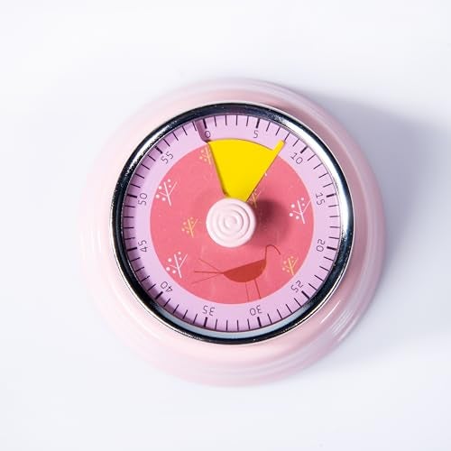 Gibox Round Retro Kitchen Timer for Cooking (Pink) Stainless Steel Magnetic Bottom Mechanical Loud Alarm, 60 Min Count Stopwatch for Time Management Analogue Clock Reminder for Various Activity - Image 3