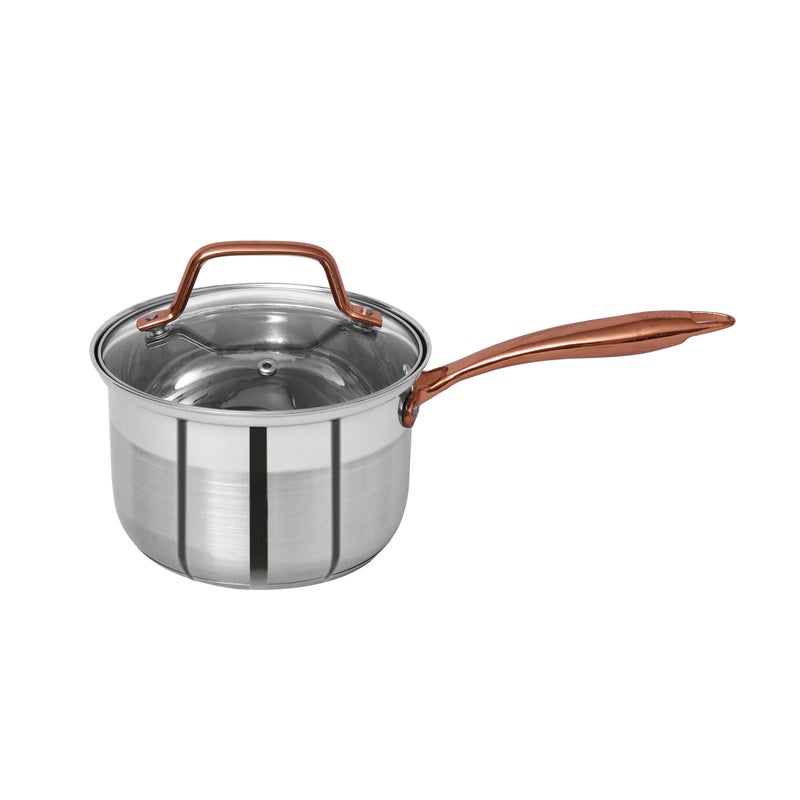 PRISTINE Tri Ply Industion Base Stainless Steel Saucepan with Lid, Electroplated Rose Gold Handle, 16cm, Silver - Image 2